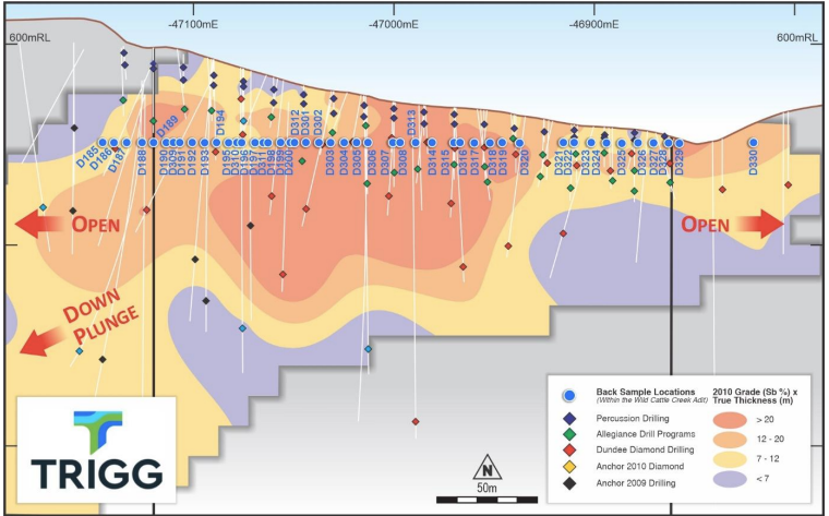 Back sampling locations in the Wild Cattle Creek Adit